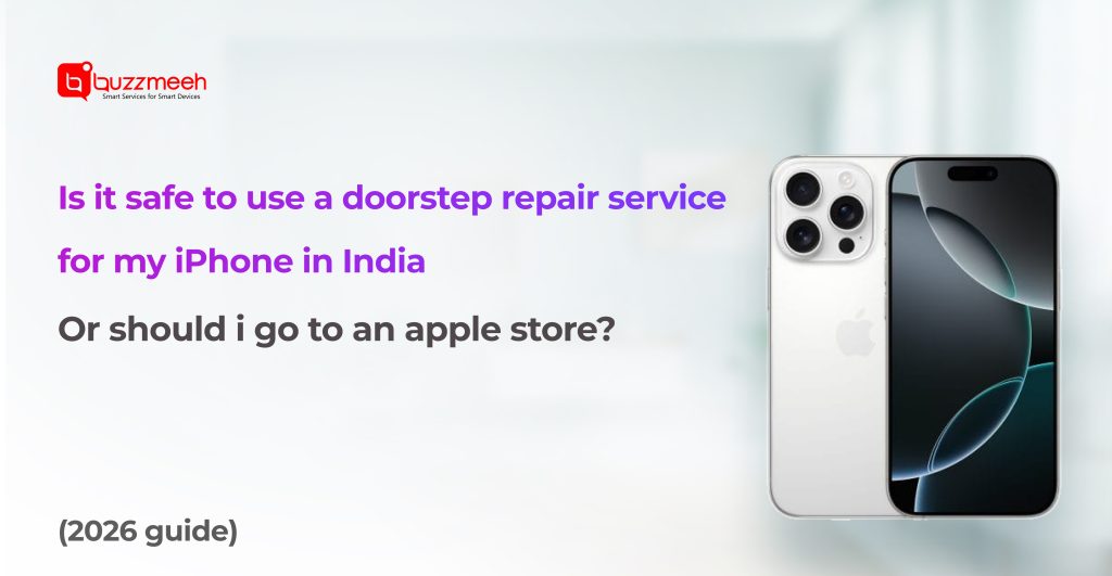 Is it safe to use a doorstep repair service for my iPhone in India or should I go to an Apple Store?